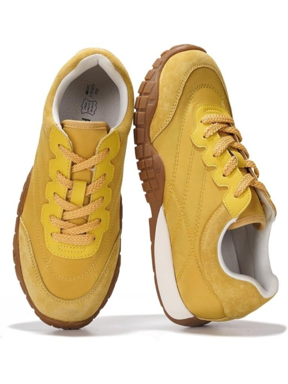 Women's Mustard Hitop Closed Toe Non Slip Memory Foam Fashion Trendy Sneakers